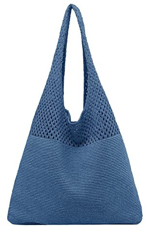 Generic Beach Bags For Women, Straw Tote Bag With Zipper, Retro Summer Woven Bag, Handmade Boho Casual Straw Shoulder Bags For Beach Pool, Blue, Large (14.96 x 1.96 x 24.4)