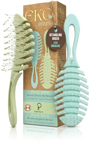 INATEKPRO 2 Pack Detangle Hair Brush Women | Straight, Thick & Kids Hair | Less Breakage, Anti-Frizz Control | Soft Bristles Detangling Brush | Wheat Straw Design Hairbrush (Green & Silt Green)
