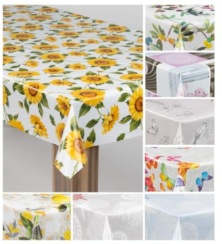 laro Wachstuch-Tischdecke Wachstischdecke Gartentischdecke, Muster:Sonnenblumen Sonnenfreude Gelb Weiß, Größe:100x140