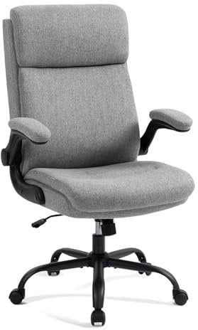 CASTLOVE Ergonomischer Bürostuhl - Schreibtischstuhl mit Rückenlehne - Hochklappbare Armlehne - Hohe Rückenlehne - Höhenverstellbar - Wippfunktion (Bürostuhl Stoff Grau Max. 150 kg)