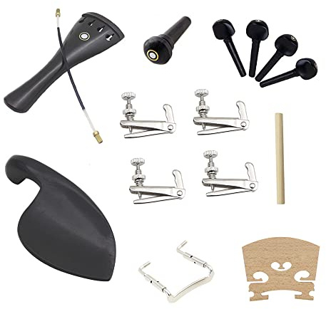 Geigenzubehör, 15 Stück Geigenteile, 4/4 Geigenzubehör mit Saitenhalter, Schwanz, Darmende, Kinnhalter, Kinnhalter, Schraube, Stimmstock, Steg, Stimmwirbel, Feinstimmer