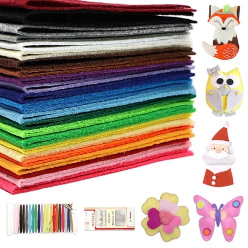 Deepton Bastelfilz, Filz zum Basteln 30 x 20cm, Bunter Filzstoff, Super Weich Filzen Starterset, Kinder Vliesstoff Stoff Filzplatten, Polyester Felt Fabric mit Nähzubehör, zum DIY Handwerk Nähen