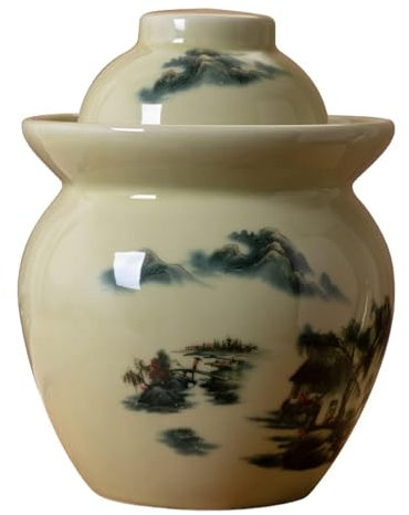 MGHRUE Recipiente De Cerámica para Encurtidos, Recipiente De Fermentación Casero con Sello De Agua, Recipiente De Barro para Chucrut, Verduras, Kimchi, Recipiente para Encurtidos Y Conservas