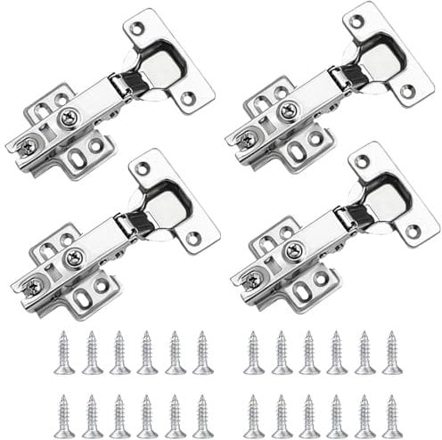 4Pcs Modern Steel Cabinet Hinges with Soft Close, Full Overlay Mute, Cupboard Door Hinge and Cupboard Hinge for Kitchen, Bathroom, Bedroom and More