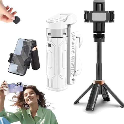 Pocketflex Mini Tripod, Tripod Mini JJ02, razunoth tripod with detachable remote control, One-Touch Push Button Switch, 360° Rotation, Supports Up to 2kg (White, no fill light)