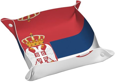 Phayah Tablett mit Flagge von Serbien, Leder, Schmuck, Nachttisch, Schreibtisch, kleine Auffangschale für Schlüssel, Geldbörse, Uhr, Münze