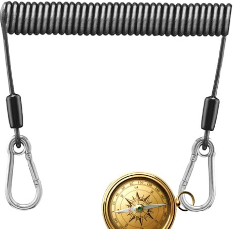 Fishing Coiled Lanyard, Stainless Steel Telescopic Hook Cord, Sturdy Loss Prevention Gear, for Mountaineering, Boating, Hiking, Camping, Hunting Use More