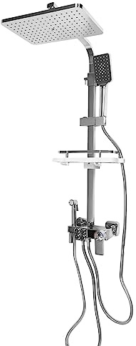 Edelstahl Duschsystem mit Thermostat 73-116cm Höhenverstellbar Duscharmatur mit Temperatur LED-Display Duschset Multifunktionale Duschgarnitur, Duschsäule 3 Strahlarten (Silber)