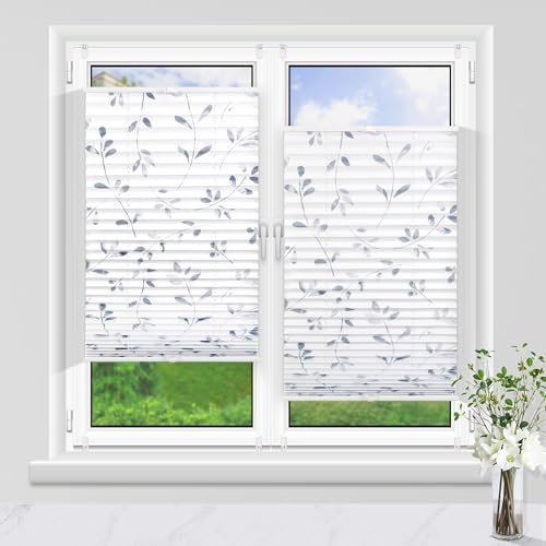 Plissee ohne Bohren verdunkelung mit Muster verdunklungsplissee Klemmfix, Weidenrute 50x110cm (BxH) Thermo Plisees Blickdicht 100% verdunklung für Fenster & Tür