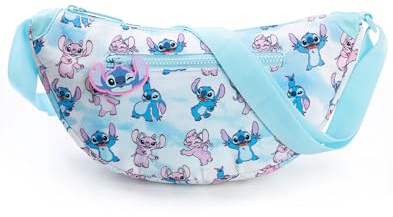 Disney Blaue Lilo & Stitch Gürteltasche für Damen | Verstellbare Schultertasche mit Reißverschluss | Cartoon Stitch & Engel-Design | Disney-Film-Merchandise