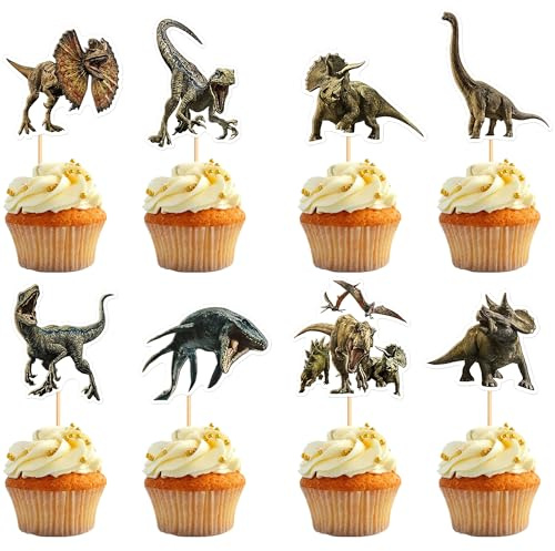 27Stk Realistische Dinosaurier Cupcake Toppers AI Entworfen Jurassic Dinosaurier Torten Topper für Babyparty Kinder Dinosauriere Geburtstagskuchen Dekorationen Jurassic Park Party Dekorationen