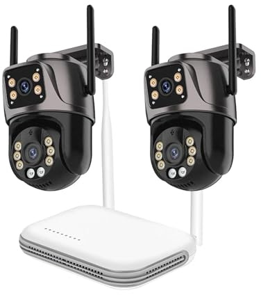 VEKELETE Caméra de Surveillance PTZ 8 canaux WiFi NVR HD IP Double Objectif, système de sécurité Domestique étanche, kit de vidéosurveillance Infrarouge Visible(500g,8CH NVR 2PCS Camera_EU Plug)