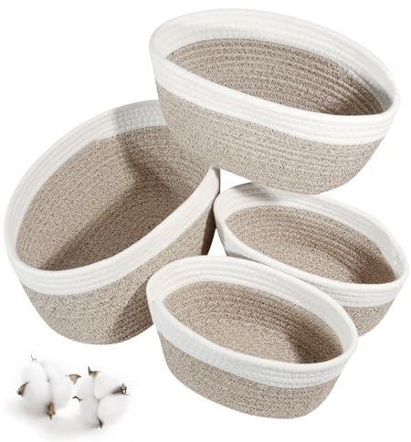 Solinorex 4 Pezzi Cestino Portaoggetti - Cesto Portaoggetti in Corda di Cotone丨Organizer Fasciatoio, Decorazioni Organizer Bagno
