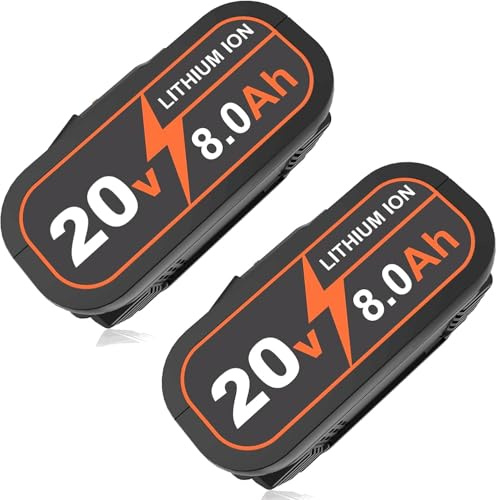 2 Stück 8000mAh Ersatzakku für Worx 20V Akku 8.0Ah Li-Ion Kompatibel für Worx Akku WA3553.1 WA3553.2 WA3556 WA3572 WA3605 WA3641 WG801 WG320 WX176L WX169L mit LED-Anzeige
