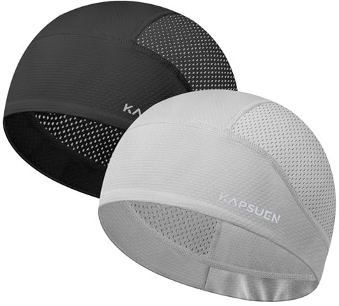 Kapsuen Fahrradmütze unter Helm - 2 Stück UPF 50+ Fahrrad Cap mit Mesh, Leichte Atmungsaktive Skull Cap für Radfahren Motorrad Laufen