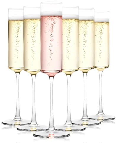 KIXINY Premium Champagne Flutes Set of 6, 155ml (5.4oz) Tall Stem Champagne Flutes, Lead-Free Crystal Sparkling Wine Flutes for Weddings, Parties & Celebrations