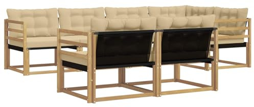 vidaXL Outdoor-Sofagarnitur mit Kissen 7 pcs Weiß und Beige, Garten-Sofa, modernes Outdoor-Möbel, strapazierfähige Lounge, Sitzgruppe für Terrasse und Komfort