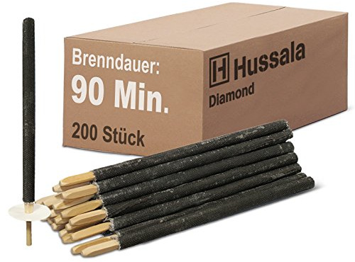 Hussala Diamond Wachsfackeln für draußen [200 Stück bis zu 90 min] mit Langen Holzstab und Tropschutz - Premium Gartenfackel aus Diamond Wachs - Fackeln für Fackelwanderung
