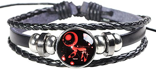 H.ZBRUJ Constellation Lederarmband Verstellbares Krebsmanschettenarmband Perlenarmband Punkarmband Mehrschichtiges geflochtenes Seilarmband Sternarmband 8-11 Zoll für Männer Frauen