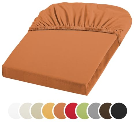 sleepling Jersey Stretch Spannbettlaken 180x200 – 200x220 cm, Baumwolle mit 3% Elasthan, Spannbetttuch, Blickdicht & Weich, Rundumgummizug, 30 cm Steghöhe, Oeko-TEX, Waschbar bis 60 Grad, Orange
