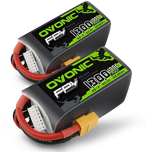OVONIC RC Lipo Akku 6S 22.2V 1300mAh 100C XT60 Stecker LiPo Batterie Zellen für FPV RC Flugzeug Auto Evader BX Quadcopter Hubschrauber LKW Boot (2 Stück)