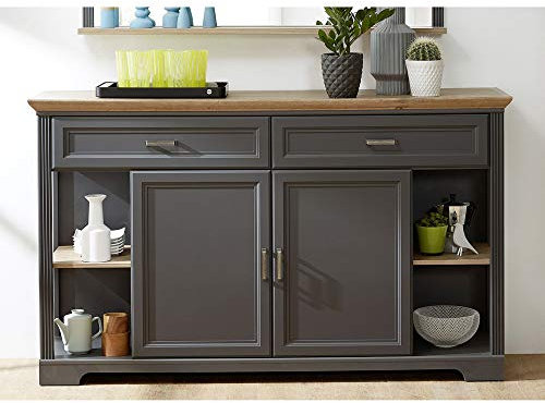 Lomadox Landhaus Sideboard in Graphit-Grau/Absetzungen in Artisan Eiche Nb., Breite 171cm