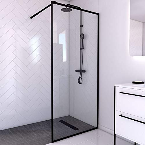 Paroi de Douche 90x200 cm - Cadre et Bras Aluminium NOIR MAT - DARK CONTOURING
