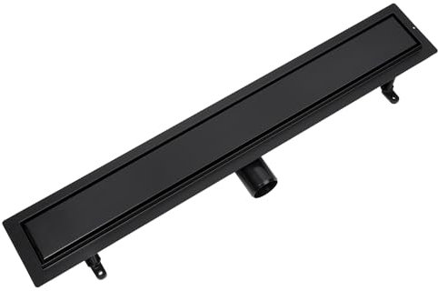 VOGI Duschrinne Schwarz Edelstahl Komplettset DUO Befliesbare Abdeckung oder Schwarzen Rost Haarsieb Rinne mit Siphon Montagefüße Inklusive mit Dichtmanschette Doppelkammer Bodenablauf Länge 70 cm