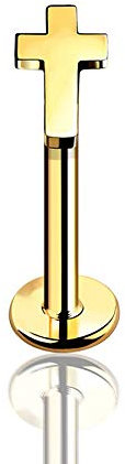 BlackAmazement 316L Edelstahl Labret Ohrstecker Tragus Helix Monroe Piercing Kreuz Cross Silber Gold Damen (Farbe Gold - Stablänge 6mm)