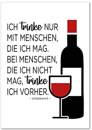 Postkarte, Karte, Grußkarte, Wein, Winetime, Cheers, Rotwein, Ich trinke nur mit Menschen, die ich mag..., handgezeichnet