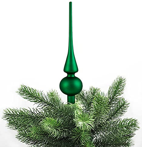 JACK Christbaumspitze Echt Glas 26 x 6 cm Matt Glanz Weihnachtsbaum Spitze Baumspitze Christbaumschmuck Deko, Farbe:Holly Green Matt