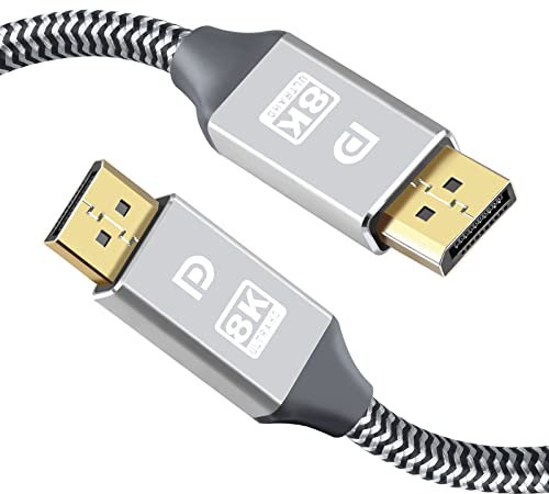 390HZ CUATU 10FT 3M Dp Displayport Cable 1.4 4K 144Hz, 2K 240HZ 280Hz to Display Port Cable 6Ft 8K UHD TV,PC Gaming Monitor VESA E-Sports HDR 10 32.4GB HDCP2.2 FREESYNC G-SYNC Expand (Silvery,6.56Ft)