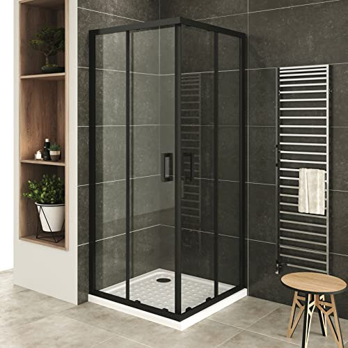 LANABLACK+ Porte de douche d'angle coulissante H 185 cm verre transparent 80 x 100 cm