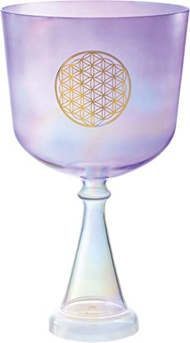 Sonic Energy 8 Crystal Singing Chalice, Herzchakra (CSC8FPFOL) | Ton F3, 440 Hz, 20x20x35 cm, Kelchform, Violett, Blume des Lebens Symbol, Quarz (galvanisiert)
