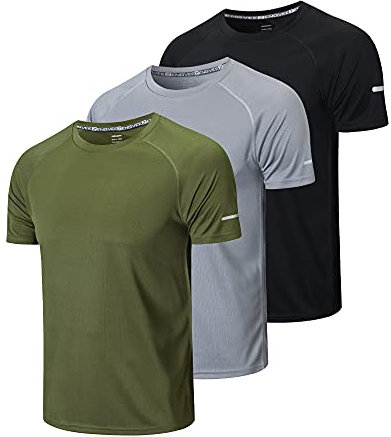 HUAKANG 3er Pack Sport Tshirts Herren Funktionsshirt Sportshirt Schnelltrocknend Atmungsaktiv Sport Shirt Männer Laufshirt Kurzarm Trainingsshirt Herren(520-Black Gray Green-L)