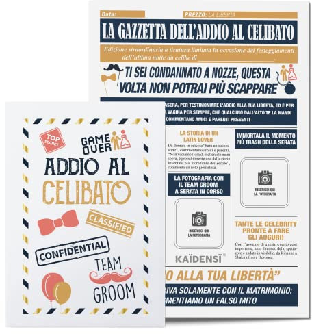 KAÏDENSÏ Addio al Celibato Gadget Sposo - Giornale Personalizzabile La Gazzetta - Team Groom Kit