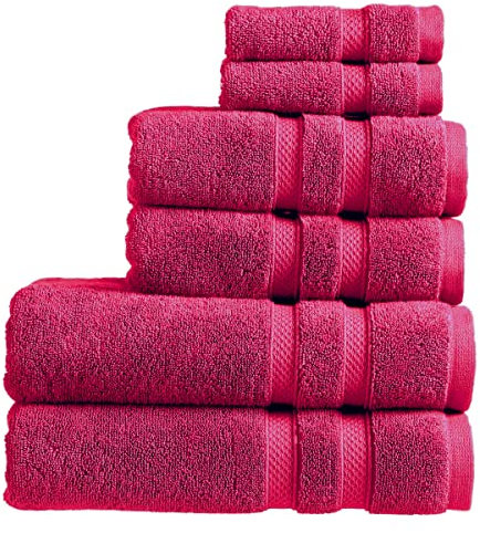 Christy Chroma Pink Towel Set | Set of 6 | 2 Bath 2 Hand 2 Face | Highly Absorbent Heavyweight 675GSM | Bold and Bright | Soft Smooth Bathroom Shower Towels | 100% Cotton | Sustainably Made | Orchid