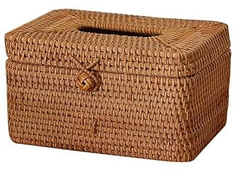 Rattan Taschentuchbox, Geflochte Kosmetiktücher Box Retro Seidenpapier Tissue Box Taschentücherbox Quadratische Servietten Aufbewahrungsbox Organizer für Wohnzimmer Esszimmer Büro-19cmx13cmx11cm