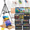 Nicpro Kit de pintura grande de lujo de 158 piezas con caballete de metal y madera de haya maciza, acrílico, óleo y acuarela, pinceles de pintura, lienzos, paleta, bloc de papel, juego de arte