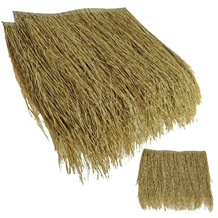 Straw Roof Thatch Fake Straw Simulation Thatch Tile Artificial Fake Grass Tile Flame Retardant 47x50cm Hot Melt Roof Plastic Thatch for Parks Tiki Bar Garden Patio Farms and Other Place(Size:2 Pieces)