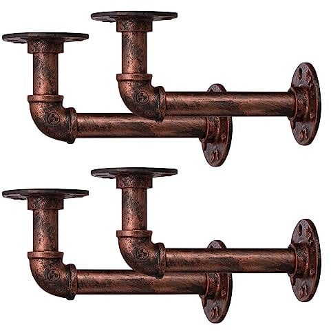 BEJOY 4 Stück Industrielle Regalhalterung 15 x 8 cm, industrial deko Vintage Eisen Wandhalterung Regalhalter Halterung, Rustikales Rohrregal für Zuhause, Kupfer