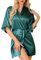 Lovasy Women's Satin Robe Summer Silk Dressing Gown for Women UK Short Kimono Dressing Gowns Bridesmaid Bride Party Silk Robes,Green,M