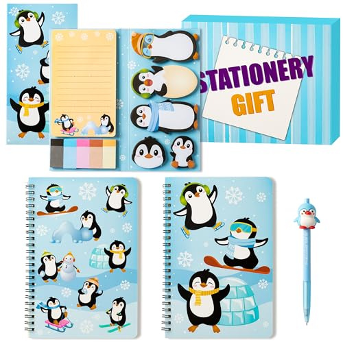 GROBRO7 3 Pcs Penguins Pen Memo Notebook