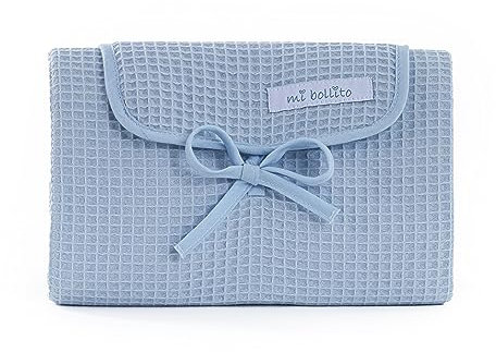 Mi bollito Tragbare Wickelunterlage, faltbar, wasserdicht, 100% Waffelbaumwolle, einfach in der Muttertasche zu verstauen, ideal als Geschenk für Neugeborene, Hellblau