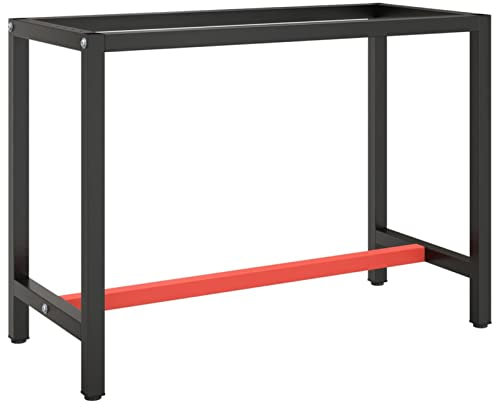 Homgoday Gestell Werkbank, Schwarz und Rot, matt, 110 x 50 x 79 cm, Metall, Werkbank für Garage, Werkstatt
