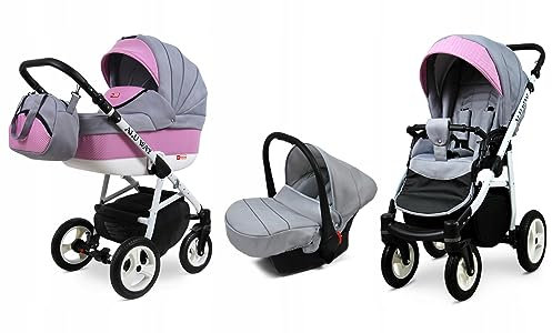 BabyLux® Bambimo Kinderwagen Set 3 in 1 - Alu Way - incl. Babywanne, Buggy Sportsitz, Auto-Babyschale - Autositz - Kinderwagenset - Kombikinderwagen mit Wickeltasche, Regenschutz usw.