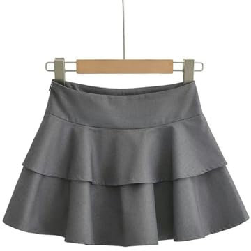 Sommerlicher, hoch taillierter, mehrlagiger Kuchenrock mit Rüschen für Damen, altersreduzierender und vielseitiger Hüftrock in A-Linie (DE/NL/SE/PL, Alphanumerisch, M, Regular, Regular, Grau)