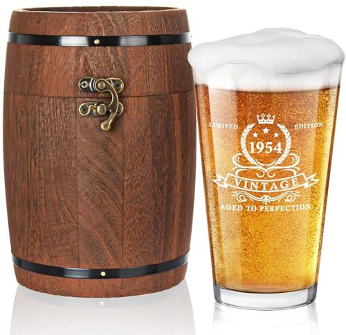 LIGHTEN LIFE 70th Birthday Gifts for Men 450ml,1955 Beer Glass in Barrel Box,70th Birthday Beer Glass,70th Birthday Gift Ideas,1955 Beer Glass for 70 Years Old Dad,Husband,70th Beer Glass