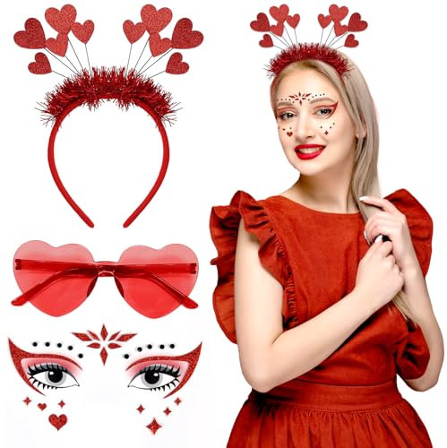 Lets Joy Herz Brille Partybrille, Herz Haarreif, Amor Kostüm Damen, Herz Tattoos, Amor Herz Party Stirnband, Herz Valentinstag Karneval Kostüm Kopfbedeckung Foto Requisiten Accessoires