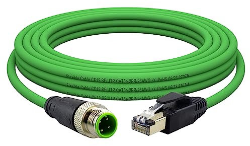 Lonlonty M12 to RJ45 Industrial Ethernet Cable,Automation Systems Interconnect M12 4 Pin D Code Male to RJ45 Male Shielded Cable Assembly, Cat5e SFTP 26 AWG (9.8Ft-Cat5e D code 4Pin)